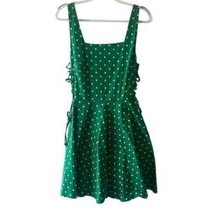 Bailey Blue Spaghetti Strap Side Tie Polka Dot Fit Flare Dress Green White XL